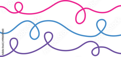 Colorful wavy lines in pink blue and purple hues on white background for design and decoration purposes