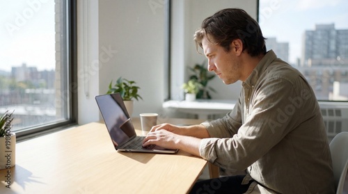 Entrepreneur Working on Laptop in Modern Minimal Office Remote Work Business Lifestyle 4K