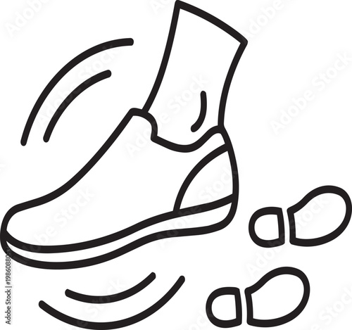 A black and white drawing of a foot sliding