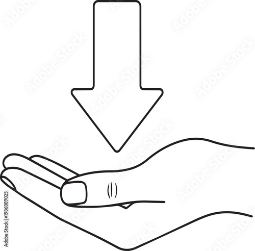 A hand with a downward pointing arrow
