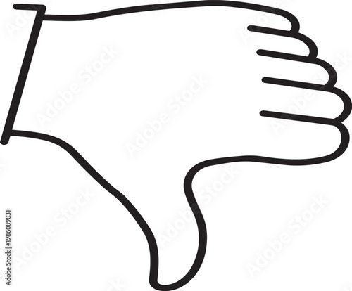 A black and white drawing of a thumb down