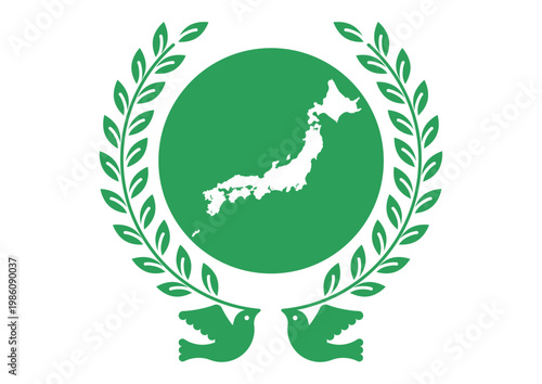 平和の鳩と葉と日本地図のアイコン