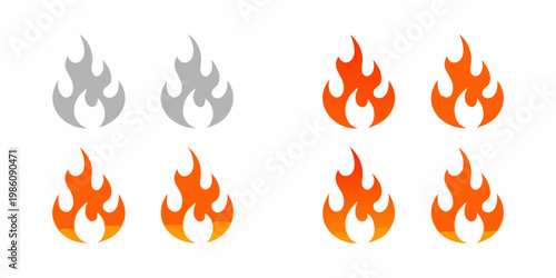 Variations of flame graphics displaying different shades and intensities