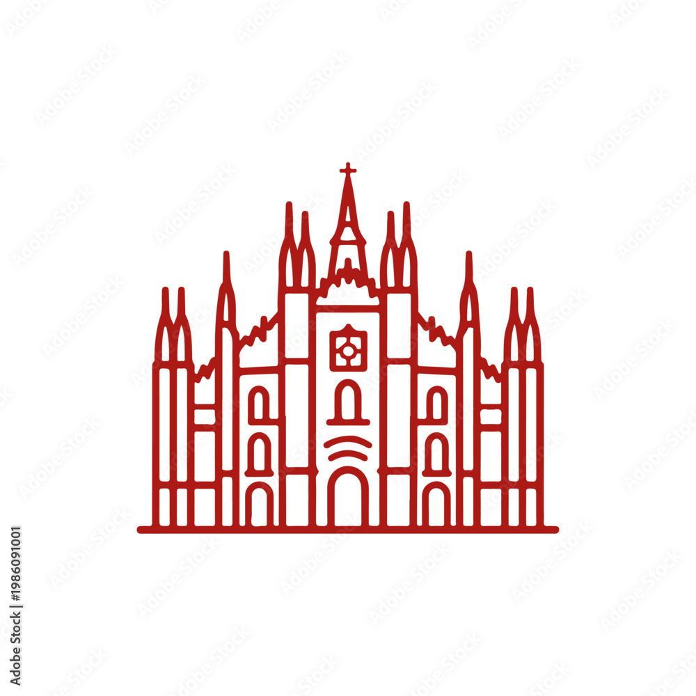 Fototapeta premium Milan Cathedral landmark line icon Vector landmark on a white background