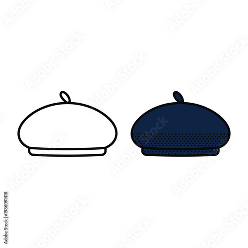 Two berets are displayed one outlined and one fully colored navy