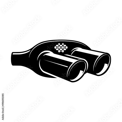 Black Silhouette Dual Exit Chrome Exhaust Tailpipe Tip Vector Icon 