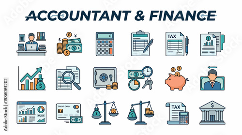 Accountant & Finance Icons: Business, Tax, Money, Investment