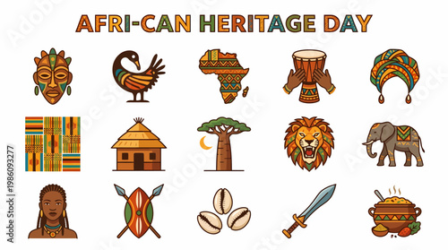 African Heritage Day Icons: Culture, Wildlife, and Symbols