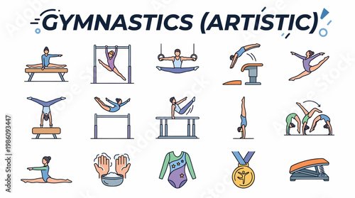 Artistic Gymnastics Icons: Athletes Performing Various Disciplines