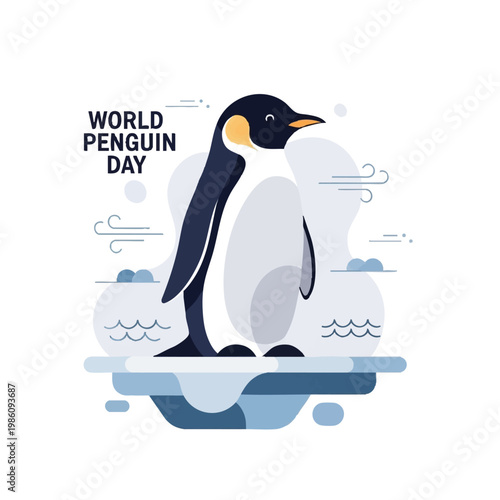 World Penguin Day Concept with Stylized Penguin on Abstract Ice Platform in Modern Minimal Flat Vector Illustration Design