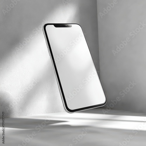 Minimalist White Smartphone in Soft Lighting on Gray Background