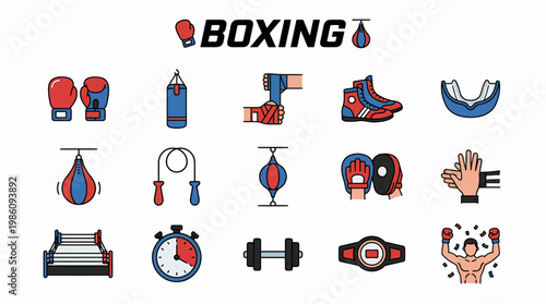 Boxing Equipment Icons Set