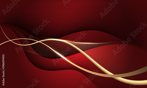 Abstract red luxury background with golden ribbon glitter elements and decoration design modern vector