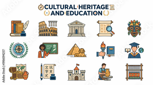 Cultural Heritage Education Icons Set