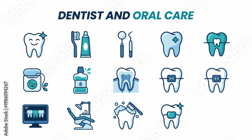 Dentist Oral Care Icons Set: Teeth, Braces, Hygiene