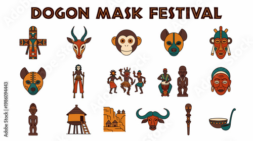 Dogon Mask Festival Illustrations and Symbols