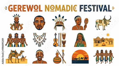 Gerewol Nomadic Festival Icons: People, Culture, Camel, Desert