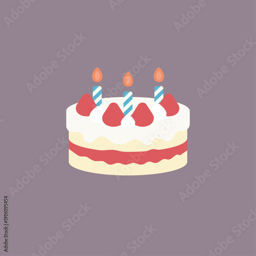 シンプルスイーツアイコンシリーズ – いちごの誕生日ケーキ（フラットデザイン）