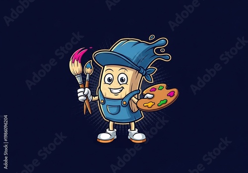 Whimsical Cartoon Artist with Paintbrush & Palette | Vibrant Illustration