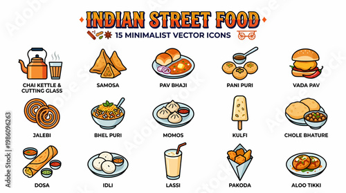 Indian Street Food Vector Icons Set