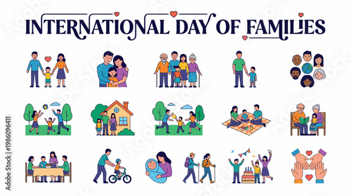 International Day of Families Flat Icons Set