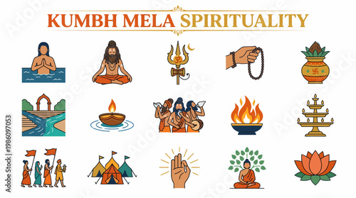 Kumbh Mela Spirituality Icons: Yoga, Ganges, Faith, Rituals
