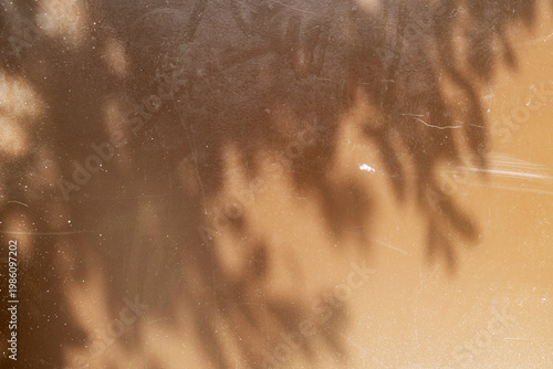 A close-up texture of a worn, brown metal door surface, with an old silver handle on the side.