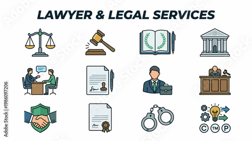 Lawyer Legal Services Icons Set