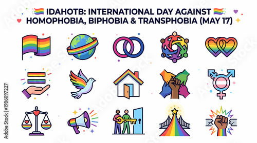 LGBTQ+ Pride Icons: Equality, Love, Diversity, Inclusion, IDAHOTB