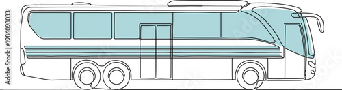 Modern tour bus vector illustration, side view of a luxury coach vehicle, white passenger bus with blue windows for travel and transit design