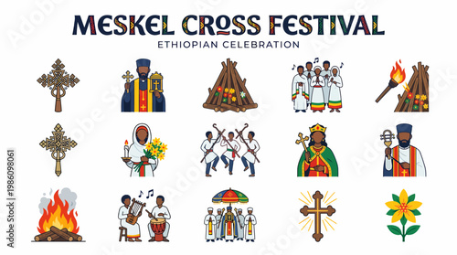 Meskel Festival Ethiopian Celebration Icons Vector Art