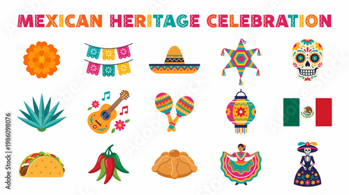 Mexican Heritage Celebration Icons: Culture, Food, Music & Fiesta