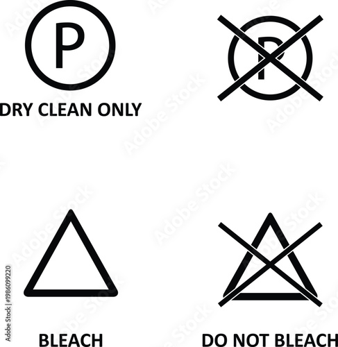 Laundry care outline symbols for dry cleaning and bleaching instructions
