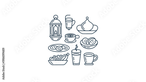 Collection of vintage kitchen and dining utensils and appliances Vector