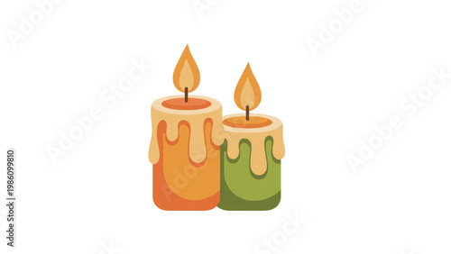 Two colorful candles with melting wax in stylized illustration Vector