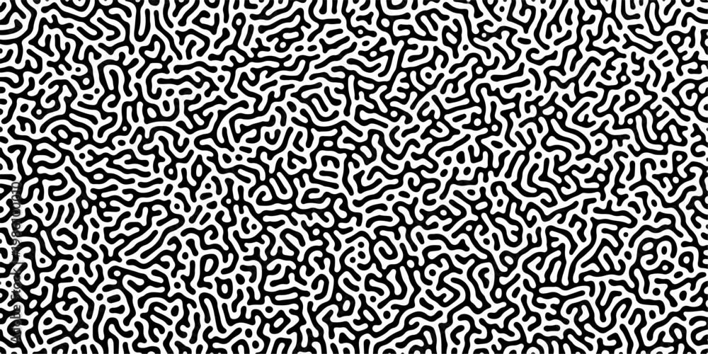 Fototapeta premium Abstract truing organic wallpaper Turing reaction diffusion monochrome seamless pattern with chaotic motion. Generative algorithm psychedelic background. Reaction-diffusion or truing pattern formation