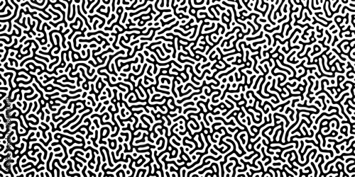 Abstract truing organic wallpaper Turing reaction diffusion monochrome seamless pattern with chaotic motion. Generative algorithm psychedelic background. Reaction-diffusion or truing pattern formation