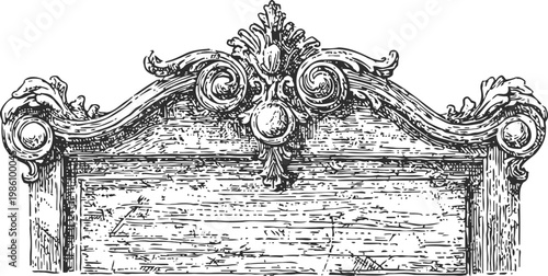 Ornate vintage wooden headboard with intricate carved floral and scroll baroque design