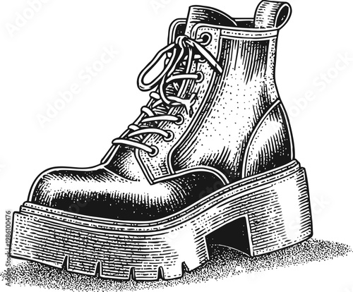 Chunky platform ankle boot with laces fashion footwear with heavy sole and textured design vintage casual shoe