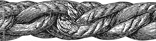 Black and white detailed illustration of twisted rope texture in vintage engraving