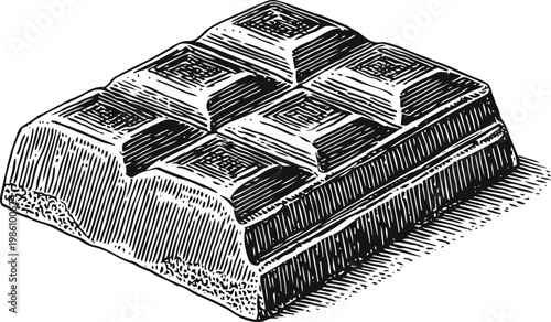 Chocolate bar illustration hand drawn sweet dessert with textured shading and detailed engraving