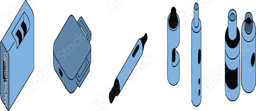 Electronic Cigarette and Vaping Device Vector Set Featuring Various Vape Mods, Pod Systems, Pens, and E-liquid Bottles for Smoking Alternative and Lifestyle Content