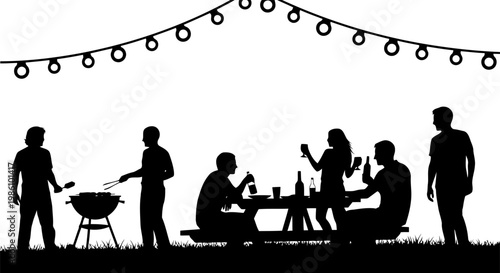 Barbecue party silhouette on transparent background.