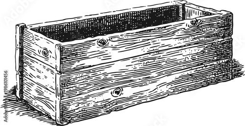 Wooden rectangular planter box with visible grain texture and rustic vintage design