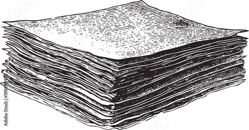 Stack of vintage paper sheets hand drawn sketch old textured paper pile detailed engraving illustration