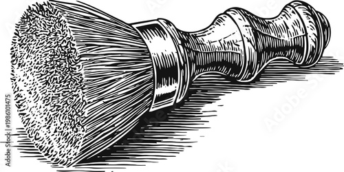 Vintage shaving brush with detailed bristles and textured wooden handle illustration