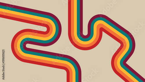 Retro Abstract Colorful Curved Stripes 1970s Style Vintage Background Graphic Design