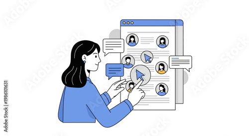 Woman Collaborating on Shared Document, Focused and Communicative, Clear Functional Palette