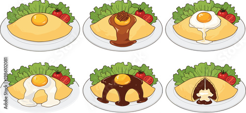 Delicious Omelette with Egg Yolk and Various Sauces like Soy Sauce, Cream, and Brown Gravy for Breakfast or Brunch