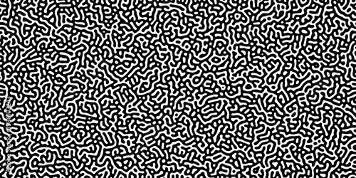 Abstract truing organic wallpaper Turing reaction diffusion monochrome seamless pattern with chaotic motion. Generative algorithm psychedelic background. Reaction-diffusion or truing pattern formation